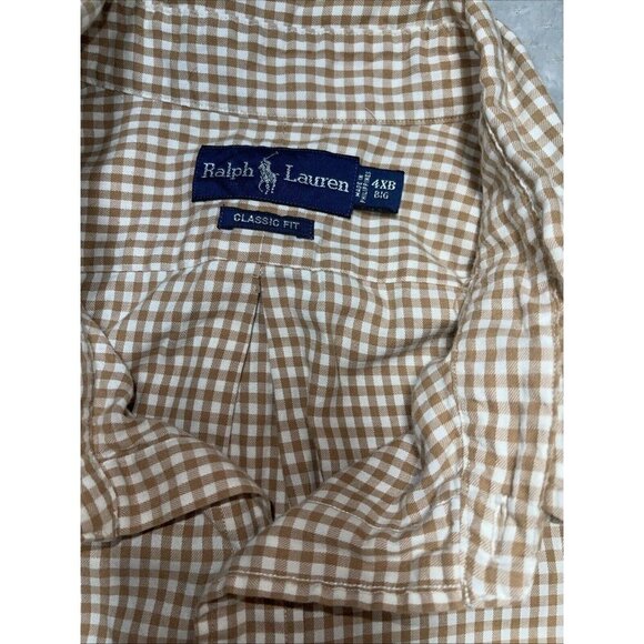Polo Ralph Lauren L/S Button Down Shirt Men Big 4XB Tan Cream Plaid Flesh Pony - Picture 8 of 10